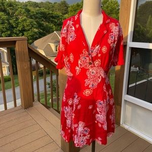 Free People Hawaii Red Floral Mini Dress w/ Collar